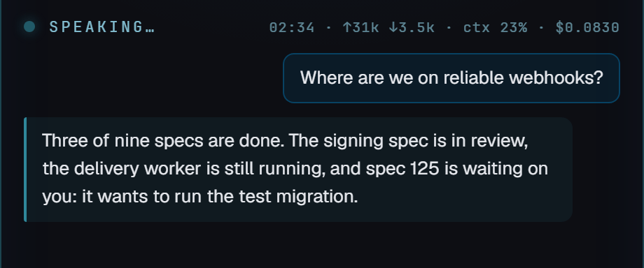 Conversation mode: the app answers where reliable webhooks stand