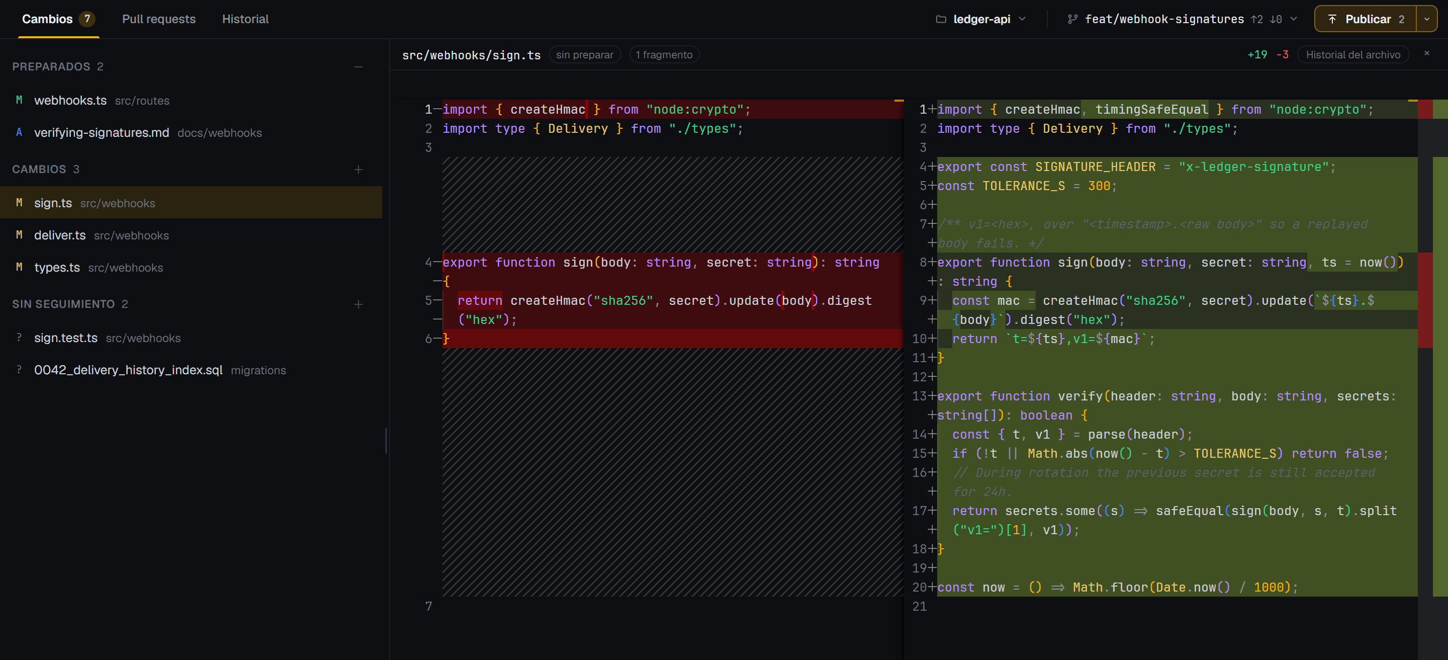 Ventana de Git: Cambios con diff lado a lado