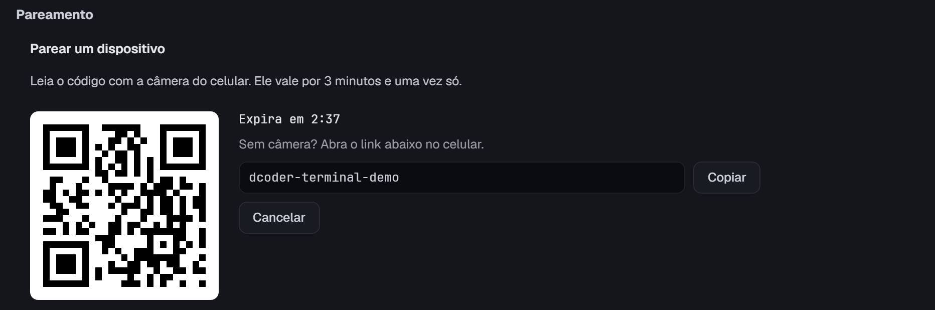 Acesso remoto: parear um dispositivo com um QR code