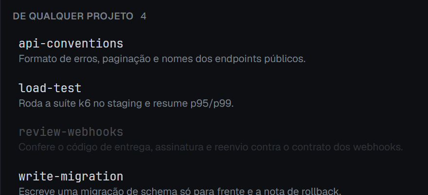 Estante de skills: skills de qualquer projeto e as suas